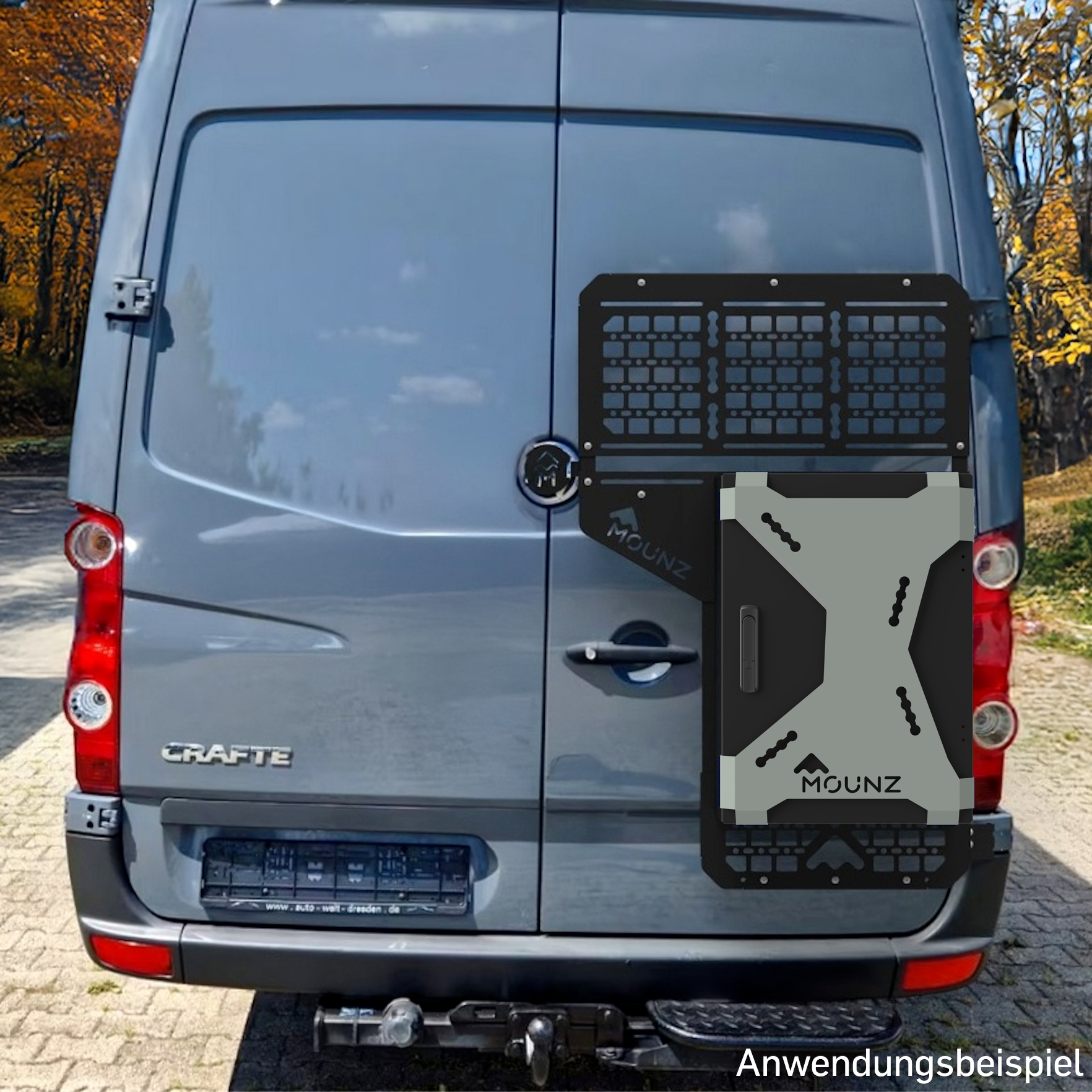 MOUNZ Heckträger und Heckbox VW Crafter Verkehrsgrau MOUNZ Heckträger und Heckbox VW Crafter Verkehrsgrau