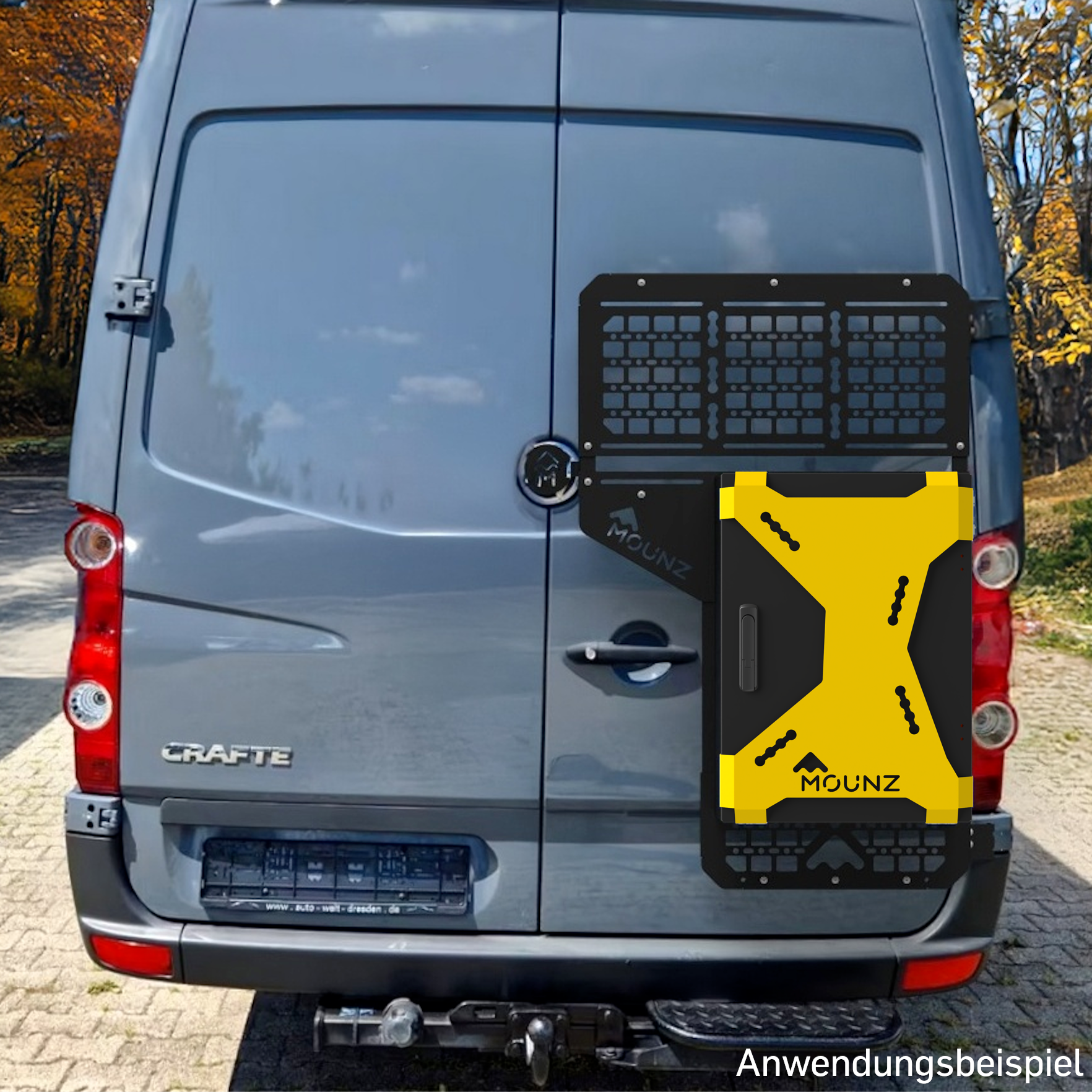 MOUNZ Heckträger und Heckbox VW Crafter Signalgelb MOUNZ Heckträger und Heckbox VW Crafter Signalgelb
