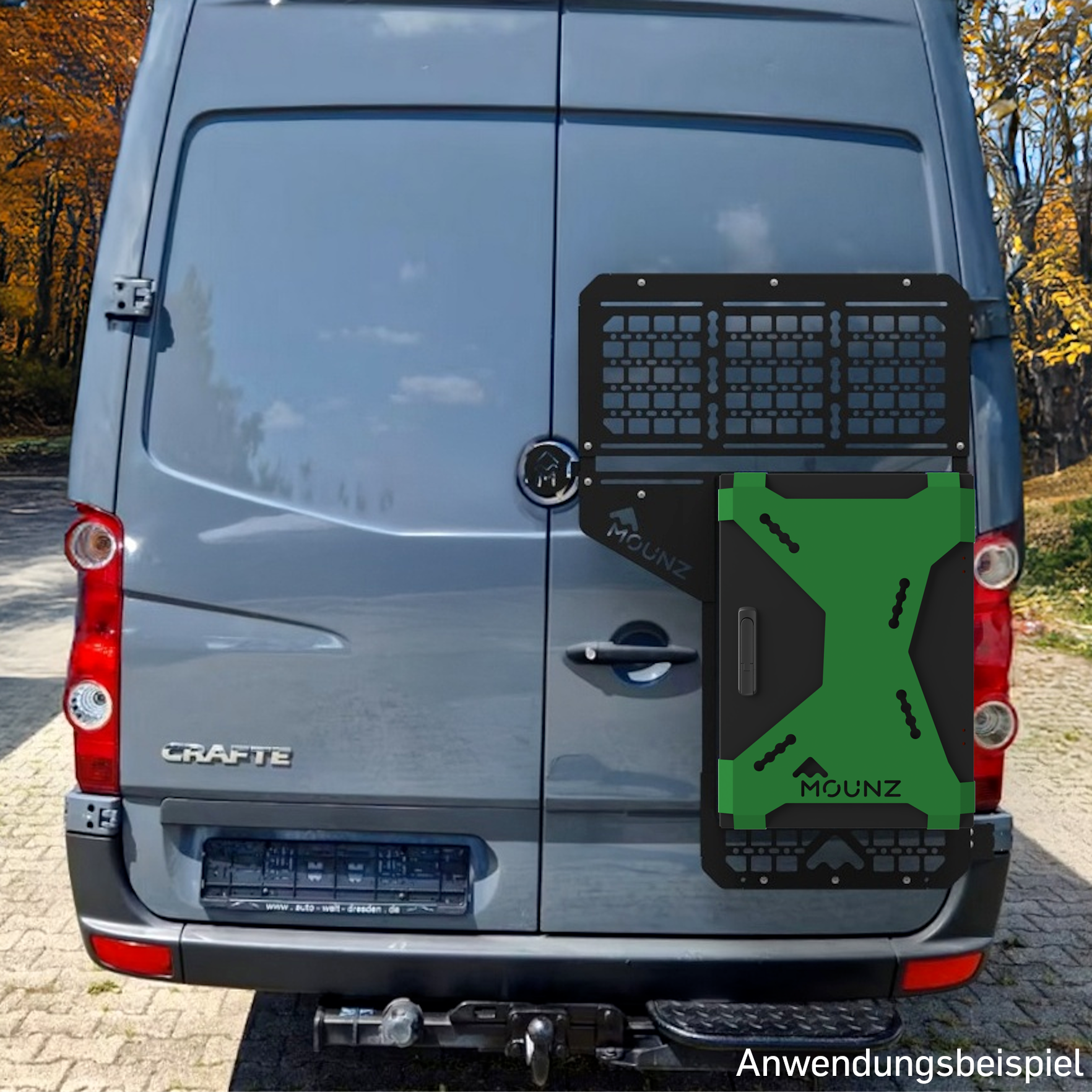 MOUNZ Heckträger und Heckbox VW Crafter Smaragdgrün MOUNZ Heckträger und Heckbox VW Crafter Smaragdgrün